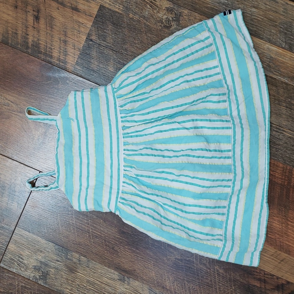 Nautica Blue, White, and Yellow Striped Sleeveless Dress, Size 18 Months